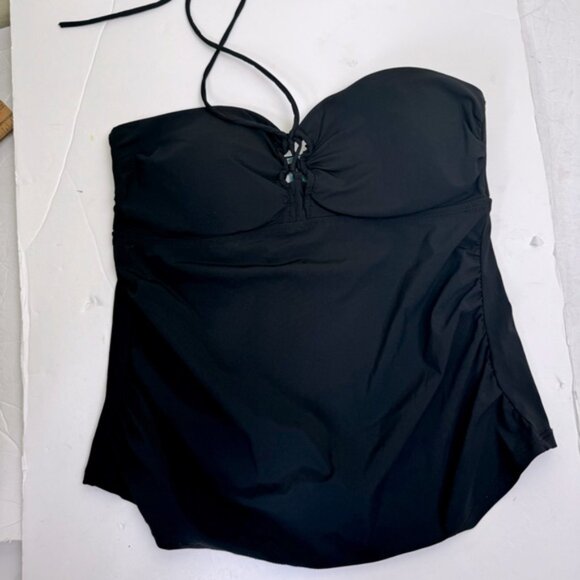 SPANX AssetsNEW LaceUp Ruched Tankini Halter Bikini Top Control Slimming Black M - Picture 2 of 16